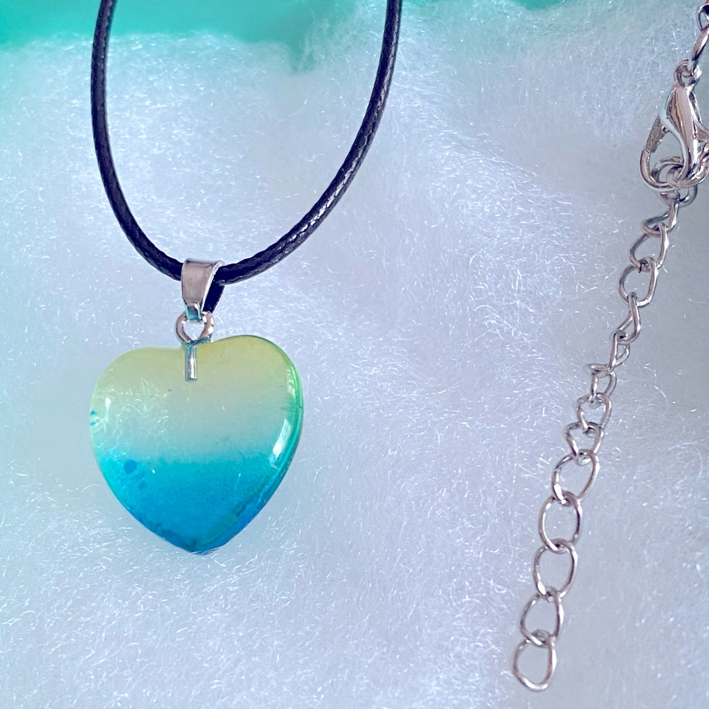 Blue Quartz Heart Necklace On Black Cord 16-18 15$